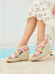 Styleloop Woven Rope Platform Wedge Heel Sandals, For Party, Wedding, Daily Wear, Vacation - White - View 1
