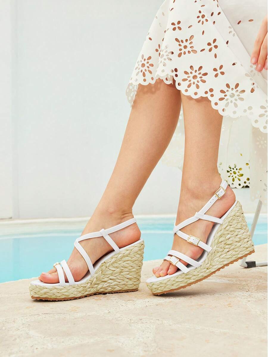 Styleloop Woven Rope Platform Wedge Heel Sandals, For Party, Wedding, Daily Wear, Vacation - White - View 1