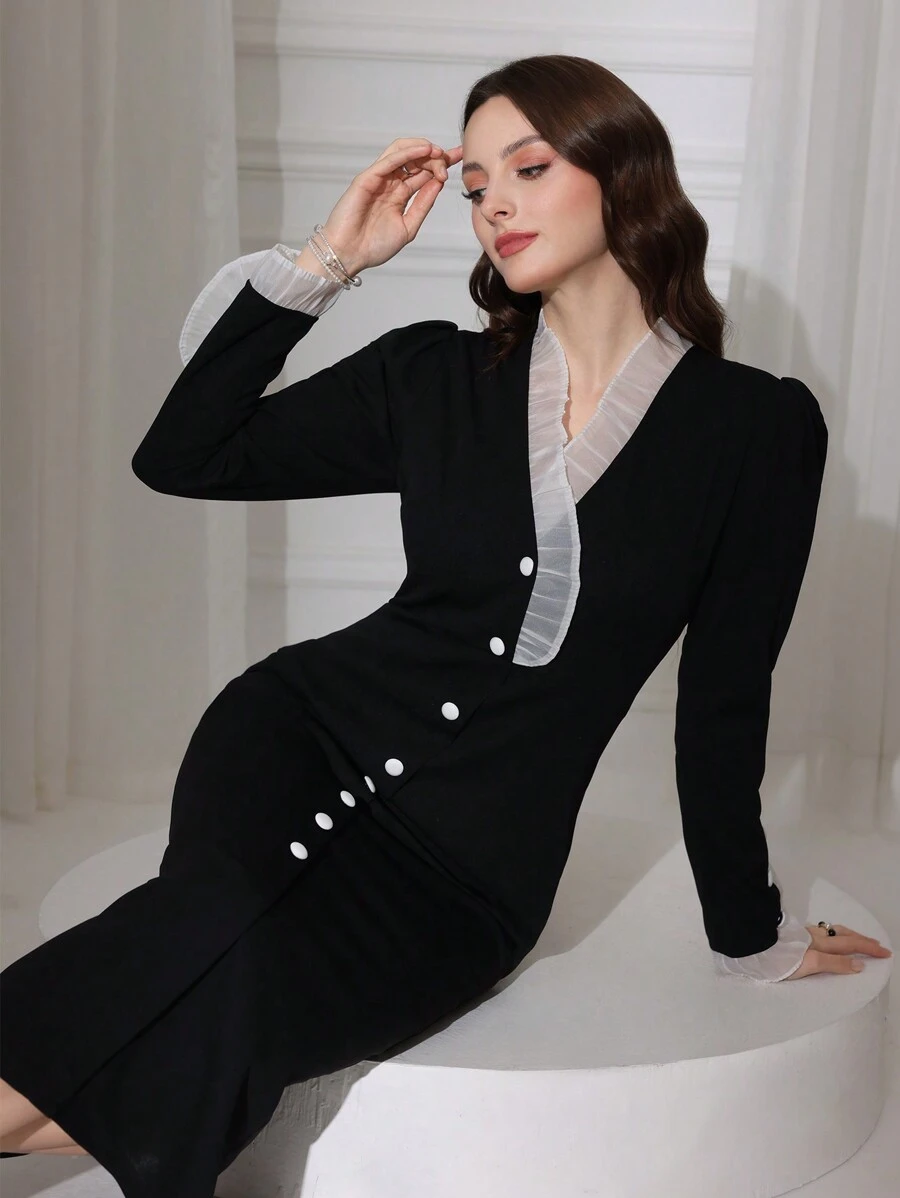 Modelyn Women's Simple Fashion Casual Long Dress, Suitable For Daily Wear - Black - View 1