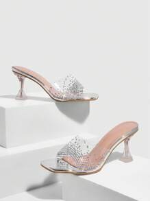 CUCCOO SZL Women Bowknot Pointy Toe Transparent Chunky High Heel Sandals, Elegant Sexy Leopard Patchwork PVC Design Party Evening Shoes For Club Spring Break Easter Prom Heels - Silver - View 2