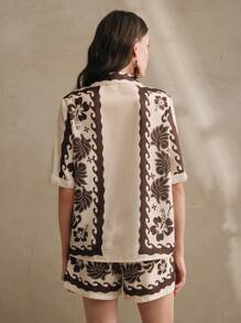 Anewsta Bohemian Style Women Solid Color Printed Casual Shirt, Summer, Elegant, Casual