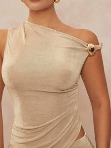 Lumalex Spring Outing Summer Swimsuit Swimwear Swim Old Money Vacation Bohemian BOHO Sea Beach Hot Outdoor Wedding Season Banquet Coming Of Age Ceremony Seaside 1 Set Women Metal Decor Asymmetric Bodycon Bell-Bottoms Outfit,Graduation,Teacher Outfits For Women,Back To School - Yellow - View 5