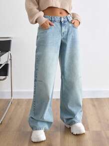 EURMUSE Y2K LOW WAIST WIDE LEG JEAN VINTAGE WASH - Light Wash - View 7