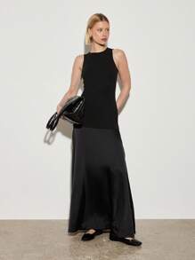 AiiRZ Sleek Designer Tank Maxi Dress Formal Evening Gown High Neck Sleeveless Fitted Column Wedding Guest Party Modern Elegant - Black - View 1
