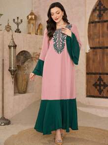 Al Najma Embroidered Long Sleeve Robe, Minimalist, Casual & Fashionable For Daily Wear Kaftan Jalabiya Dress - Pink - View 7