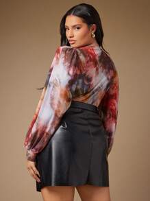 Hauture Summer Women Outfit, Women Clothes, Multi Color Abstract Printed Long Sleeve Bodysuit Simple Fashion Daily Casual, Women Tops, Women Bodysuits, Long Sleeve Bodysuit, Long Sleeve Top. For Daily, Date Night, Concerts, Performances, Parties, Clubs, Music Festivals - Multicolor - View 5