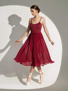 Dansine Ballet Tutus High Elasticity Super Flared Detachable Chest Pad Ladies Ballet Dance Skirt - Burgundy - View 6