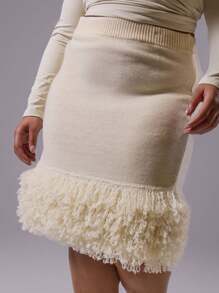 MUSERA Plus Knitted Midi Skirt With Knitted Fringe For Everyday, Casual, Break, Classy Holiday, Boho, Evening Party Elegant - Multicolor - View 5