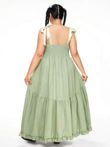 ROMWE Kawaii Women's Countryside Romantic Holiday Mid-Length Dress - Green - View 2