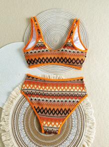 SHEIN Swim Conjunto de traje de baño con chaleco de tela especial para deportes de playa para mujer - Naranja - Ver 6