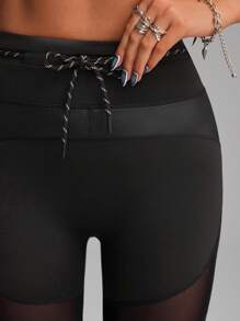 Innovista Women Activewear Foil Print Sports Leggings Shorts, Faux Leather & Metallic Shine Gym Bottom, Breathable Mesh Cut Out & Elastic Workout Outfits, Adjustable Fitness Pants, Sculpting Shapewear, Edgy &Unique Sleek & Lux Tracksuit, Music Festival, Party, Dance,Electric, Cycle,Bike,Yoga,Mat,Pilates,Running,Cardio,Strength,Weights,Outdoor,Hike,Camping,Trail,Volleyball,Going Out,Athleisure,Pickleball, Black,Y2K,Autumn Fall Gear,Waist Trainer,Bathing Suit, Women Gym Shorts Utilitarian Chic, Striped Design - Black - View 5