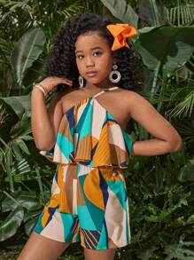 SHEIN Tween 女童休闲碎花连体裤 - 彩色 - 查看 1