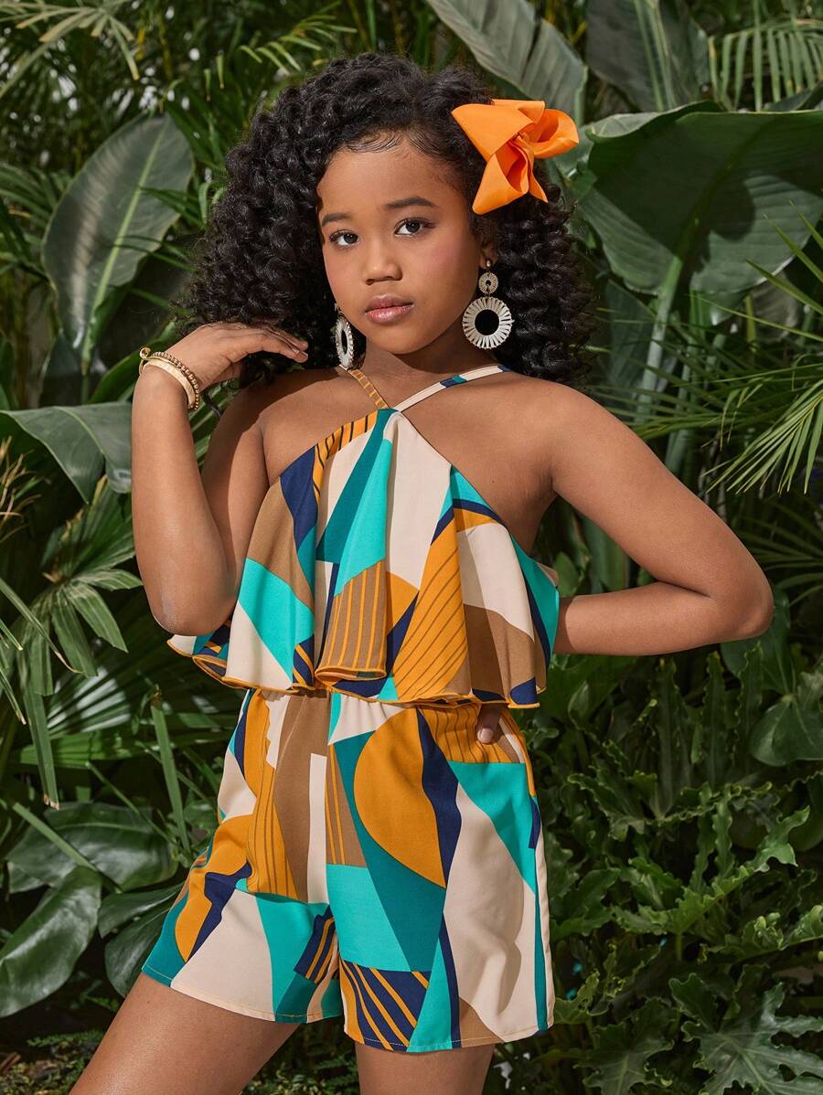 SHEIN Tween 女童休闲碎花连体裤 - 彩色 - 查看 1