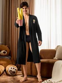 Notgurli Bata de estar por casa minimalista y casual para hombre, para uso diario - Negro - Ver 5