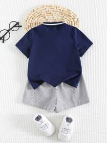 Cozy Pixies 2pcs Baby Boy Set - Collared Short Sleeve Top & Elastic Waist Shorts - Multicolor - View 2