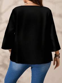 EMERY ROSE 大码女式心形渐变网格图案印花休闲宽松 3/4 袖衬衫，适合春夏季