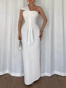 Rafferiza Đầm suông thanh lịch, rộng rãi, thắt nơ phía trước bất đối xứng - trắng - Xem 2