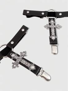 ROMWE 2 Đai garter phong cách Gothic dành cho nữ có họa tiết chữ thập rỗng, Đai garter tất chân dùng hàng ngày với váy và đầm, Halloween - màu đen - Xem 7