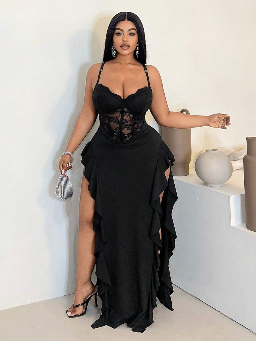 Maweii Đầm lót nữ cỡ lớn mùa xuân/hè năm mới màu đen ren khoét sâu gợi cảm buộc phía trước theo phong cách Pháp trẻ trung, thanh lịch, thời trang hiện đại, co giãn, đa năng, thoải mái, đầm dạ hội gợi cảm, trang phục dự tiệc/ngày lễ gợi cảm, áo liền quần màu đen, đầm dạ hội, áo hở vai gợi cảm thanh lịch, gợi cảm, trang phục dự tiệc/ngày lễ gợi cảm, áo đen, áo liền quần màu đen, áo liền quần màu đen, áo lót trơn màu hở vai cao cấp - màu đen - Xem 1