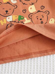 Cozy Pixies Set de 2 piezas para bebé niño: Top de manga corta de cuello redondo suave con estampado de oso de dibujos animados y peto corto tipo tirantes