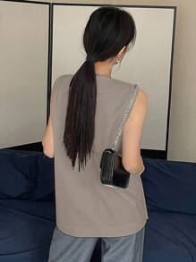 DAZY Women's Business Casual Solid Color Split Back Camisole Tank Tops - Grey - View 7