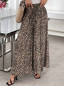 SHEIN LUNE Women's Leopard Print Tie Waist Pocket Pants Skirt, Spring/Summer Summer Outfits For Women Concert Outfit Women Country Business Casual Woman  Summer Outfits For Women