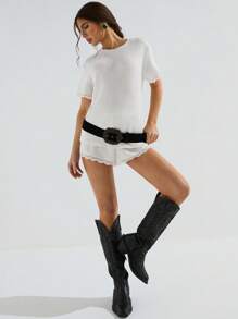 Athîral 2 件套女士休闲纯色纹理短袖上衣和短裤套装