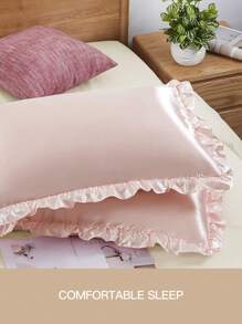 Bộ 2 vỏ gối satin cao cấp kiểu phong bì với viền ren, mềm mại và thoáng khí, chống nhăn, bảo vệ tóc và da, cải thiện chất lượng giấc ngủ. Không bao gồm ruột gối. Thích hợp cho phòng ngủ gia đình, ký túc xá, đạt chứng nhận Oeko-Tex. - Màu Hồng baby - Xem 6