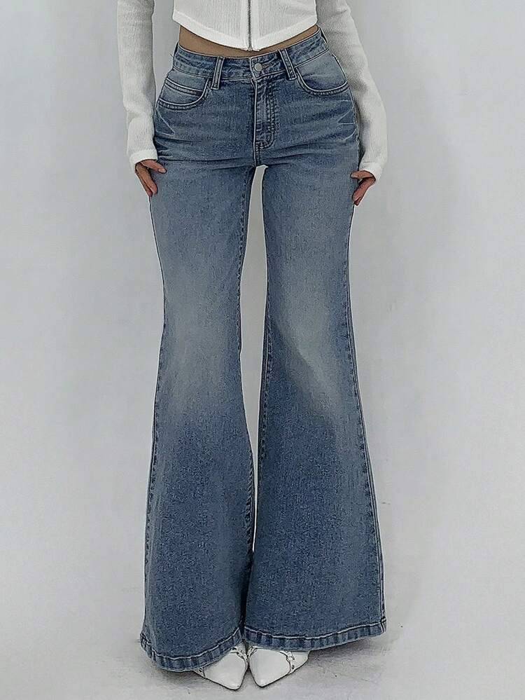 Women's Casual Flared Distressed Denim Jeans