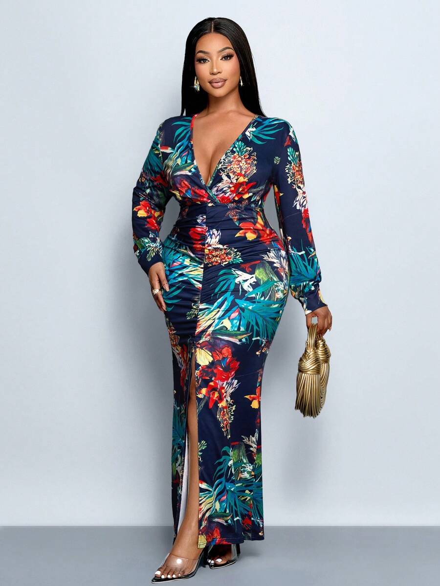 Grace Karin Robe Midi Femme - Manches Volantées, Encolure V Croisée, Style Cocktail élégant Robe De Soiree Femme