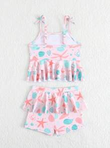SHEIN Young Girl Starfish Print Casual Strap Tankini 2 Pieces Swimwear Summer Holiday - Multicolor - View 2