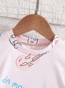 Baby Girls Pink Novelty Print Round Neck Flare Sleeve Ruffle Hem Dress, Family Matching Outfits (2 Pieces Are Sold Separately) - Pink - View 5