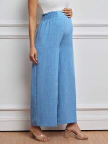 MaterniWear 女士孕妇休闲腰带阔腿裤 - 藍色 - 查看 2