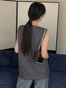 DAZY Top casual de mujer para negocios, simple y de moda para uso diario - Gris Oscuro - Ver 8