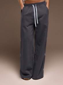 MUSERA Mid Rise Drawstring Waist Bow Print Side Detail Wide Leg Jogger Spring Summer Cute Vacation Spring Cute Sexy  New Years Party - Blue - View 2