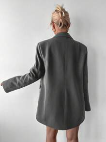 EURMUSE Plus Size Women's Plain Color Lapel Collar Long Sleeve Loose Casual Blazer - Dark Grey - View 2