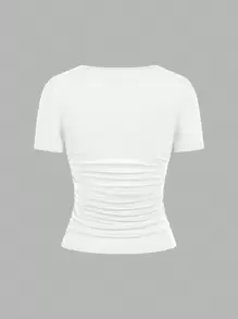 SHEIN EZwear 4 件套休闲简约纯色圆领短袖 T 恤女上衣舒适适合春夏季 - 彩色 - 查看 4