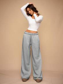 Forever 21 Spring New Women Wide Leg Loose Casual Versatile Long Pants - Grey - View 3