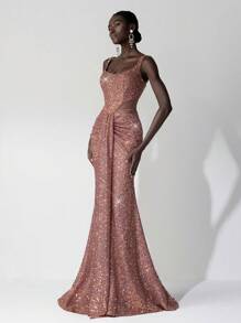 Elitara 优雅迷人的弹力亮片褶饰美人鱼裙，婚礼宾客礼服，适合婚礼、派对、节日、舞会、正式场合、派对礼服、晚礼服