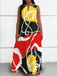 Maweii 大码夏季随机花卉印花中长连衣裙、度假、春装、夏季女装、长裙 - 彩色 - 查看 3