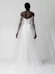 Elitara Elegant Luxurious Bubble Bead Design Long Sleeve Jacket With Detachable Mesh, Ruffled Mermaid Maxi Draped Train Wedding Dress, Suitable For Wedding, Party, Prom, Honeymoon,Bride