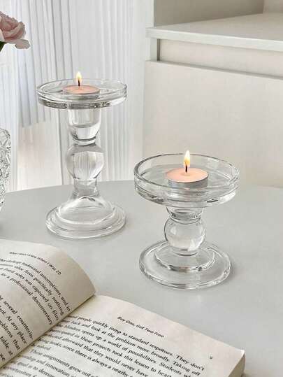 One Set Of French Ins Retro Roman Column Glass Candlestick B&B Room Soft Decoration Candlestick Creative Home Furnishings Halloween, Spooky, Autumn, Festival, Holiday , Winter, Holiday, Festival,Gifts