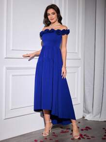 Modelyn Women's Elegant Floral Off Shoulder Dress, Glamorous & Romantic For Banquet - Blue - View 6