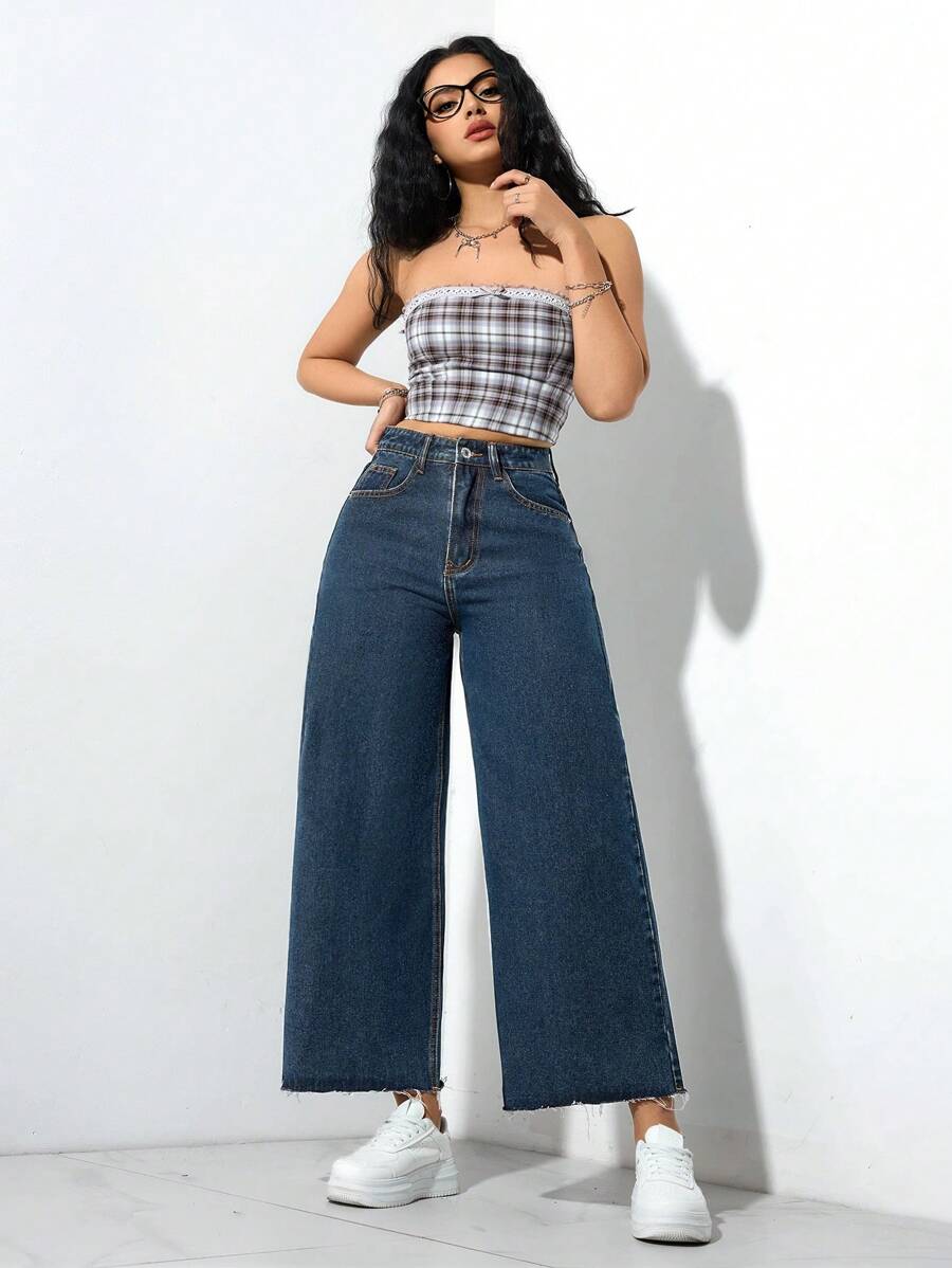 Jeanoix 休闲牛仔长裤，简约时尚，日常穿着 - 深色水洗藍 - 查看 1