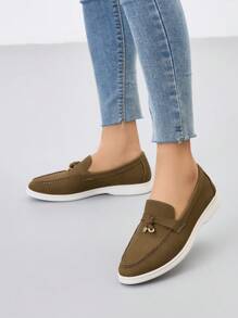 CUCCOO BIZCHIC Women's Round Toe Casual Slip-On Ballet Flats, Elastic Knit Breathable Colorblock Mary Jane Shoes, Soft & Versatile - Dark Green - View 3