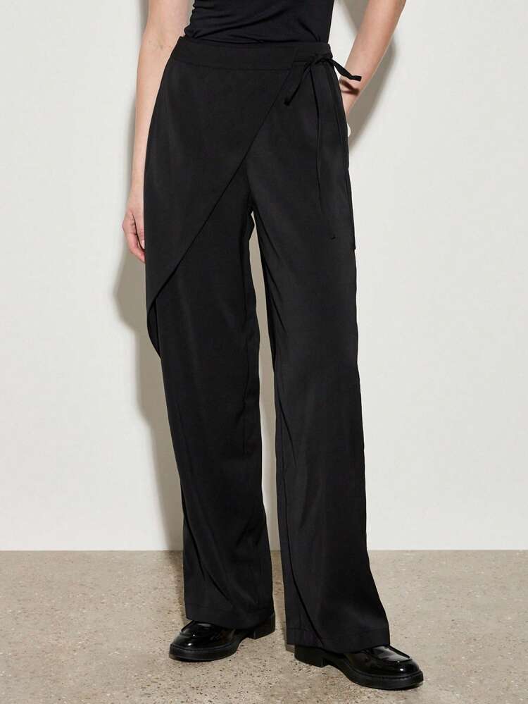 Wrap-Style High-Waisted Wide Leg Palazzo Women Pants