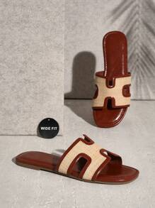 SHUZIA 女士宽松时尚休闲舒适拉菲草带平底凉鞋 - 鏽棕色 - 查看 2