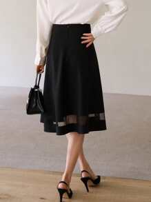 DAZY 女士纯色拼接网眼多层半身裙 夏季 - 黑色 - 查看 2