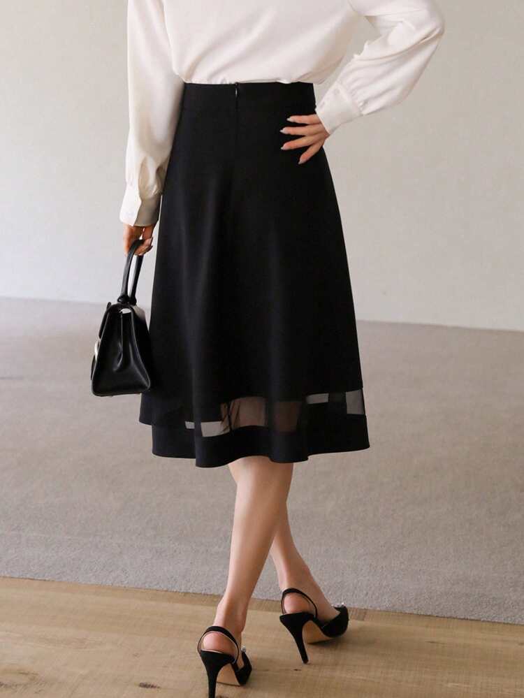 Women's Solid Color Splicing Mesh Layered Skirt Summer