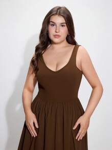 SHEIN MOD Vestido casual largo con estilo de resort vintage color marrón para tallas grandes, vestido de primavera y verano